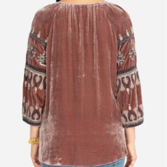 Johnny Was Eleni Embroidered Velvet Peasant Top - Picture 2 of 6